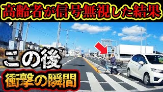 【ドラレコ映像】高齢者が信号無視して飛び出してきた結果..この後衝撃の瞬間【交通安全・危険予知トレーニング】