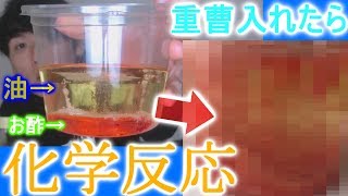 【実験】油とお酢と重曹の不思議な化学反応!!