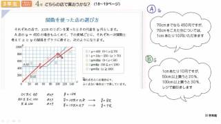 MathNaviレクチャー 「学びをいかそう」 3年４章 関数y＝ax2　どちらの店で買おうかな？