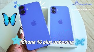 iPhone 16 plus unboxing + accessories + set up 💙💙camera / video test. ultramarine | aesthetic. vlog