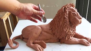 EASY Way to Make PERFECT Male Lion Out Of CLay, ANIMAL SCULPTURE