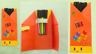 How To Make Paper Pencil Case- Back To School Craft | DIY Pencil Box | DIY Folder Organizer #crafts