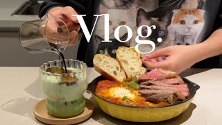 Vlog早餐 | 100天早餐不重样 | 摩洛哥牛排焖蛋+开心果拿铁