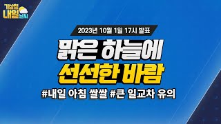 [내일날씨] 당분간 낮과 밤의 기온차 큼, 내일 아침 기온 낮아 쌀쌀. 10월 1일 17시 기준