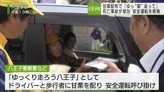 八王子市　春の交通安全運動　「ゆっ“栗”走って」事故防止呼び掛け/Hachioji City: Urging drivers to prevent accidents.