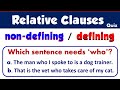 Relative Clauses Quiz / Defining & Non-defining Clauses / 12 Questions/ Explanatory Tables