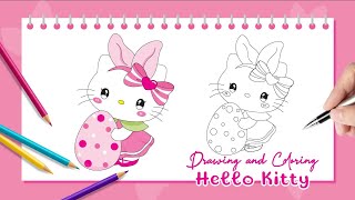How to Draw Hello Kitty Easter Bunny, Sanrio Painting Step by Step | Cartoon character drawing