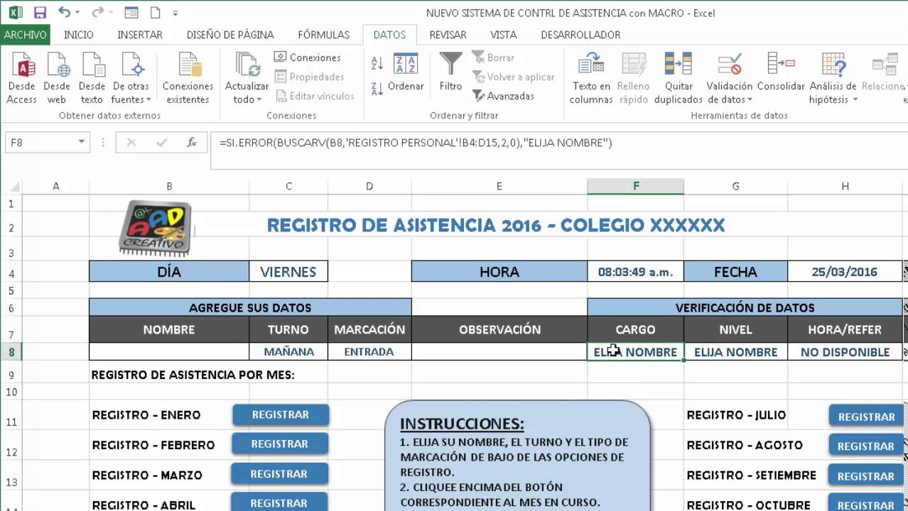 De Asistencia De Personal En Excel | Control De Asistencia En Excel ...