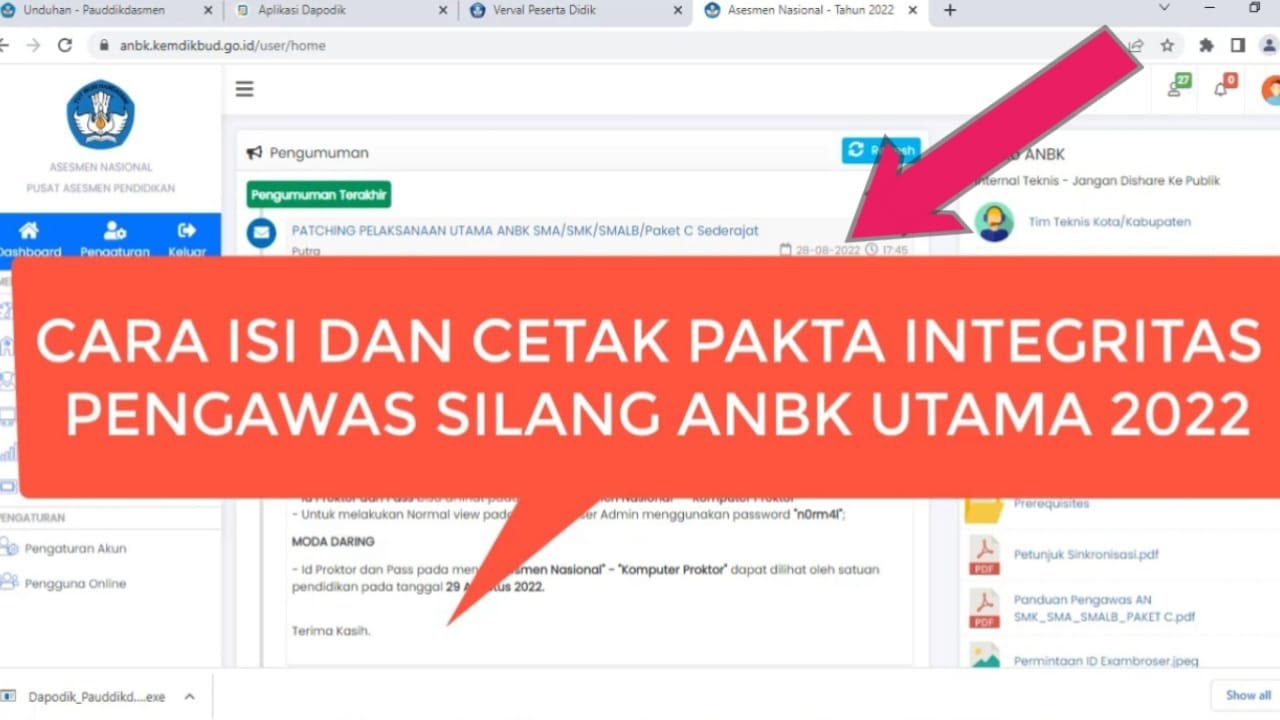 CARA ISI DAN CETAK PAKTA INTEGRITAS ANBK UTAMA 2022 | ANBK 2022 - YouTube