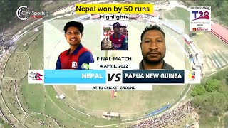 Nepal vs PNG final T20i 2022 Highlights. Nepal won by 50 runs.