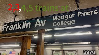 IRT Eastern Parkway Line: (2), (3), (4) and (5) trains at Franklin Avenue-Medgar Evers College