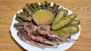 طريقة تحضير كوسى وورق عريش بالريش Best stuffed squash and grape leaves with rack of lamb recipe