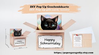 Anleitung: DIY Pop Up Karte, Schwarze Katze, 3D Geschenkkarte selber basteln für Geschenkgutschein