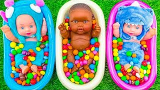 very satisfying video l Magic Bathtubs with Rainbow Kinetic Sand M&M's & Skittles Candy