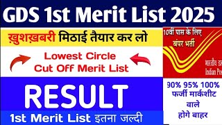 GDS New Result 2025 | GDS 1st List 2025| GDS 55% 65% 75% CutOff |India Post GDS Result 2025 Declared