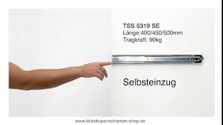 Teleskopschiene TSS 5319SE, Selbsteinzug, Vollauszug, 90 Kg