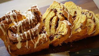 Pumpkin Cinnamon Roll Loaf with Cream Cheese Glaze