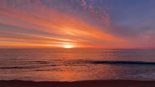 Stunning fiery beach sunrise, peaceful wave sounds, Cape Cod, Massachusetts