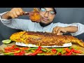 WHOLE FISH FRY EATING CHALLENGE WITH CHILLI, BIG FULL FISH FRY EATING, STEAK EATING, EATING SHOW