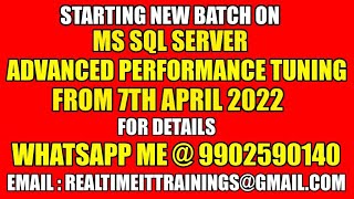 Starting NEW BATCH on SQL DBA Advanced Performance Tuning