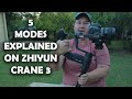 ZHIYUN CRANE 3 SETTINGS ALL 5 MODES EXPLAINED #violethenning