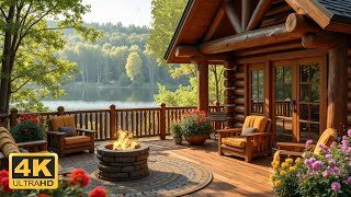 Spring Cabin Retreat 🌿🔥 Crackling Fire, Birds Singing \u0026 Soothing Piano by the Lake