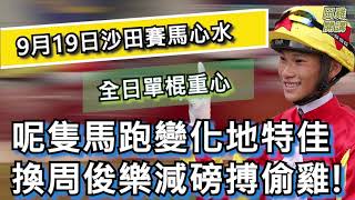 【賽馬貼士】香港賽馬 9月19日 沙田馬場 全日單棍重心推介| 呢隻馬跑變化地特佳 換周俊樂減磅搏偷雞