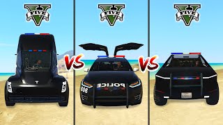 Police Tesla Semi vs Police Tesla X vs Police Tesla Cybertruck in GTA 5 - which is best?