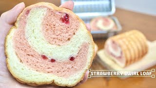 STRAWBERRY SWIRL LOAF🍓【Swirling soft milk loaf bread recipe!! 🌀】