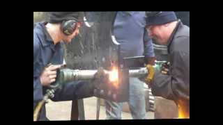 Hot Riveting the frames of the new tender for 34072 257 Squadron