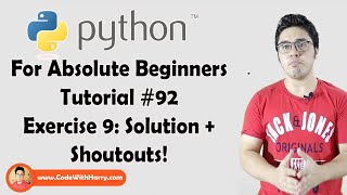 Python Exercise 9 Solution + Shoutouts | Python Tutorials For Absolute Beginners In Hindi #92