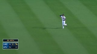 LAD@ATL: B. Upton makes catch, doubles off Turner