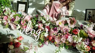 아이엠보미 / flower shop vlog Long \u0026 Low Centerpiece/ 센터피스 만들기 / 롱앤로우 센터피스 / 조카 돌상 / 돌상 소품제작