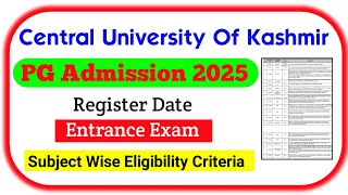 Central University of Kashmir PG Admission 2025 Subject Wise Eligibility Criteria