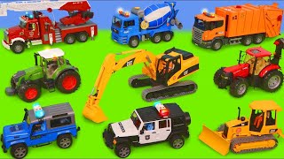 Excavadora coche de policía y bomberos, Buldocer Carros juguetes - Excavator Toys for kids