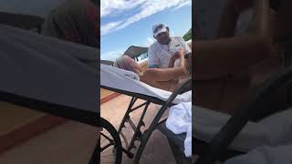 Madison Sky placing an order by the pool. Paralyzed n Positive.