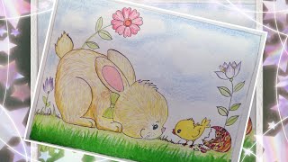 #Sara画室/公开课98/复活节兔子和小鸡/炫彩画棒/Easter bunny and chick/oil pastel/画画教程/Sara art studio/画/手绘/画/手繪/畫 /学画画