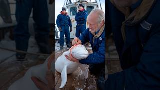 A baby whale cries out, pleading with the ship's crew to free it from the net's grasp. #animals