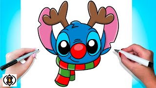 How To Draw Stitch As A Reindeer | Cute Christmas Drawing Tutorial