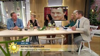 Nyhetspanelen om Hagamannens frigivning och Pridefestivalen - Nyhetsmorgon (TV4)