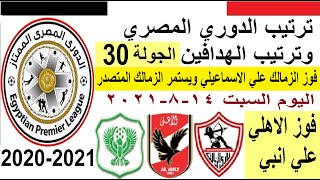 ترتيب الدوري المصري وترتيب الهدافين السبت 14-8-2021 الجولة 30 - فوز الزمالك وفوز الاهلي