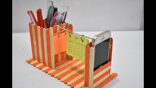 How to Make Homemade Pen and Mobile Phone Stand with Popsicle Sticks or Ice Cream Sticks Craft