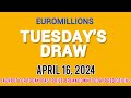 The National Lottery EuroMillions Drawing for Tuesday 16 April 2024