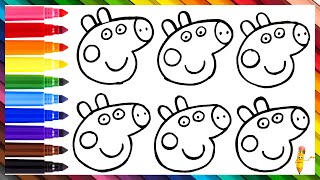 Drawing And Coloring 6 Peppa Pig Faces For The Colors Of The Rainbow 🐷🌈 Drawings For Kids