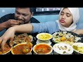 spicy mutton curry egg curry fish fry brinjal fry with rice eating challenge r b vlog