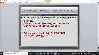 VBA code to insert data in SQL server from Excel Userform.