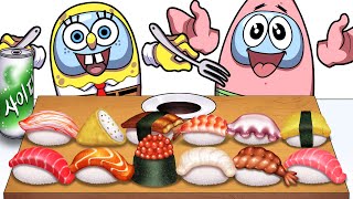 SpongeBob Among Us Mukbang Animation Sushi set eating