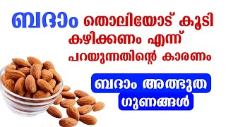 ബദാം തൊലിയോട് കൂടി കഴിച്ചാൽ ഉള്ള ഗുണം Health benefits of almonds