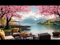 soothing jazz relaxing music 🌸 morning coffee jazz with spring falling leaves at a cozy ambience