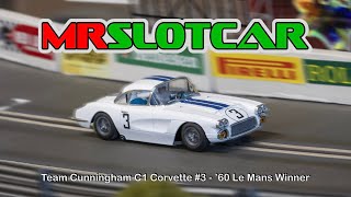 Close up look of the MRSLOTCAR Cunningham LeMans Winning C1 Corvette Slot Car